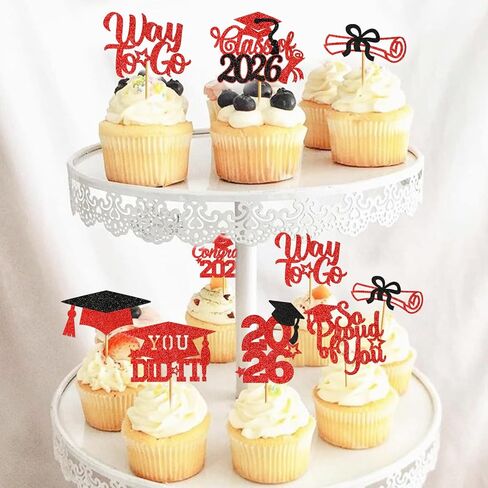 40Pcs Red and Black Graduation Cupcake Toppers 2025 Graduation Decorations Class of 2025 Cupcake Toppers for Graduation Party Decorations in Kuwait