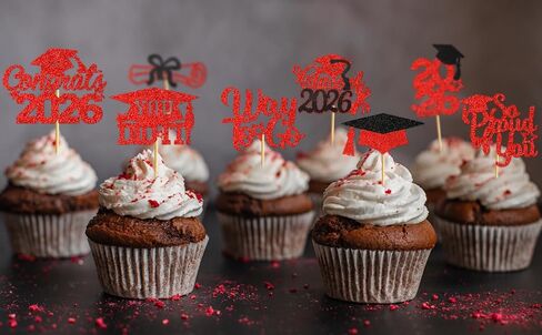 40Pcs Red and Black Graduation Cupcake Toppers 2025 Graduation Decorations Class of 2025 Cupcake Toppers for Graduation Party Decorations in Kuwait