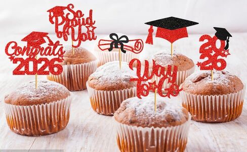 40Pcs Red and Black Graduation Cupcake Toppers 2025 Graduation Decorations Class of 2025 Cupcake Toppers for Graduation Party Decorations in Kuwait