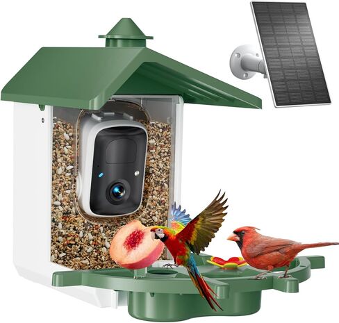 Smart Bird Feeder with Camera – 2K HD, AI Recognition & 2-Way Audio, Solar-Powered, Night Vision, IP65 Waterproof, WiFi Birdhouse for Bird Lovers (Green) in Saudi Arabia