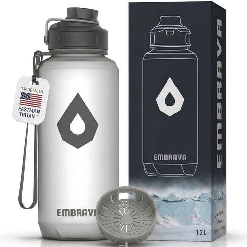 زجاجة مياه سعة 40 أونصة من إمبرافا - كبيرة مع حلقة حمل للسفر - فوهة شرب واسعة مانعة للتسرب - شديدة التحمل، خالية من مادة BPA وBPS - بلاستيك تريتان - الأفضل للرياضة والمشي لمسافات طويلة وصالة الألعاب الرياضية والرجال والنساء in Kuwait