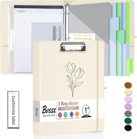 3 Ring Binder with Clipboard,2 Inch Binders with Notepad&5 Dividers with Pockets, Labels,PU Clipboards for School Office(Green Tulip,Letter Size) in Kuwait