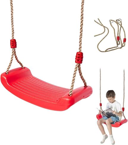 REZNOR Kids Plastic Swing Seat for Plastic Swingset Outdoor for Children-Hight Adjustable Rope Swing Seat Tree Swing Suitable for Outdoor & Indoor (Yellow) in Kuwait