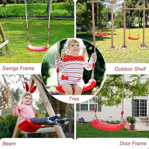REZNOR Kids Plastic Swing Seat for Plastic Swingset Outdoor for Children-Hight Adjustable Rope Swing Seat Tree Swing Suitable for Outdoor & Indoor (Yellow) in Kuwait