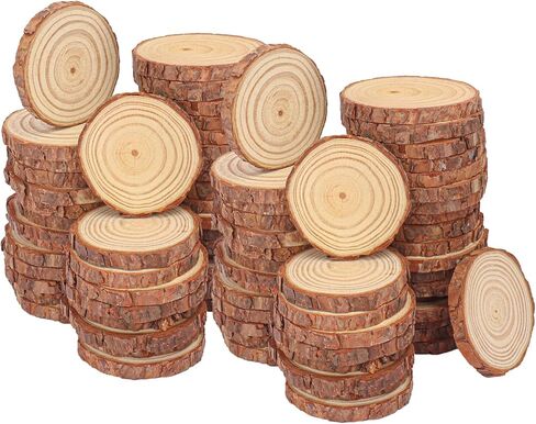 76 PCS Natural Wood Slices with Hole for Crafts, Diameter 3.54-3.94 Inch, Perfect Wood Slices Wooden Circles and Discs for Centerpieces, Decorations, and More(Include 2 Rope) in Saudi Arabia