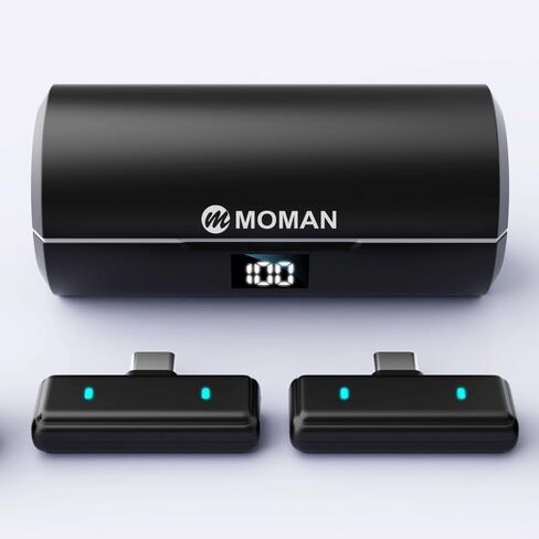 Moman Coin Wireless Lavalier Microphone for iPhone/Android, Mini Clip/Magnetic Microphones for Lightning/USB-C, Active Noise Cancellation Lapel Lav Mic, 48H for Video Recording in Kuwait