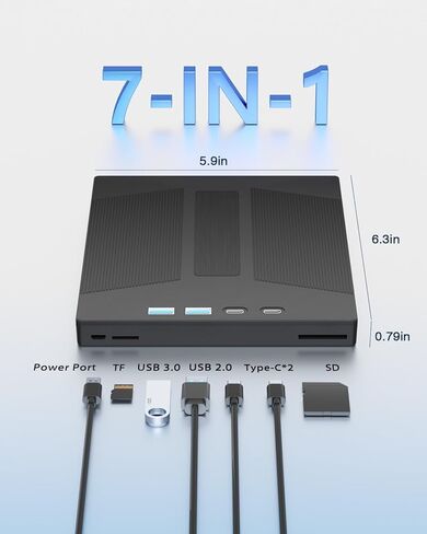 محرك BLU Ray الخارجي ، 7 في 1 Blu Ray Burner USB 3.0 Type-C Blu Ray Drive دعم 100 جرام قرص قراءة وكتابة محرك BluRay/DVD خارجي لجهاز الكمبيوتر المتوافق مع سطح مكتب Windows Macos Linux المحمول in Kuwait