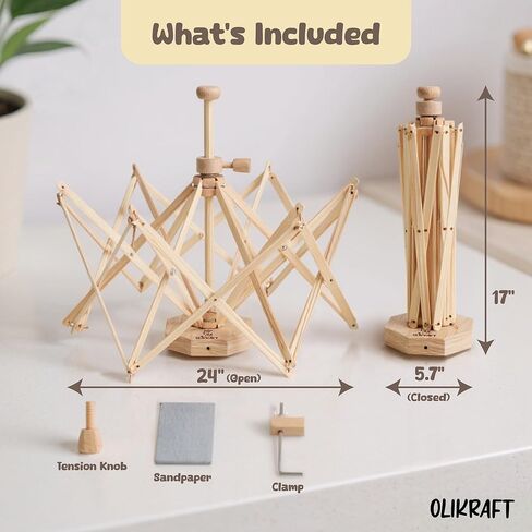 Olikraft Wooden Yarn Swift - Lightweight Reverse Yarn Umbrella Swifts, Yarn Ball Swift, Skein Winder, Part of Yarn Winder and Swift Set in Kuwait