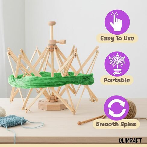Olikraft Wooden Yarn Swift - Lightweight Reverse Yarn Umbrella Swifts, Yarn Ball Swift, Skein Winder, Part of Yarn Winder and Swift Set in Kuwait