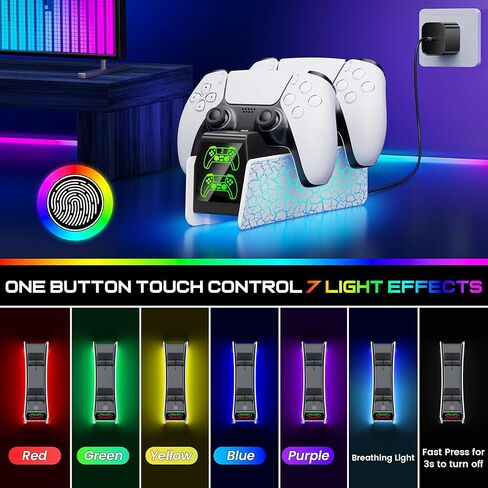 PS5 Controller Charging Station, Fast Charging Dock Compatible with PlayStation 5 Edge & Dual Controller, PS5 Accessories Charging Dock Stand with LED Indicators & Charging Cable in Kuwait