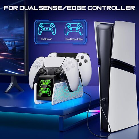 PS5 Controller Charging Station, Fast Charging Dock Compatible with PlayStation 5 Edge & Dual Controller, PS5 Accessories Charging Dock Stand with LED Indicators & Charging Cable in Kuwait