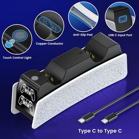 PS5 Controller Charging Station, Fast Charging Dock Compatible with PlayStation 5 Edge & Dual Controller, PS5 Accessories Charging Dock Stand with LED Indicators & Charging Cable in Kuwait