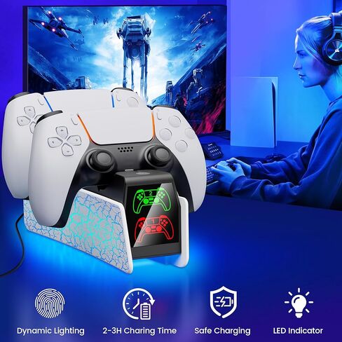 PS5 Controller Charging Station, Fast Charging Dock Compatible with PlayStation 5 Edge & Dual Controller, PS5 Accessories Charging Dock Stand with LED Indicators & Charging Cable in Kuwait
