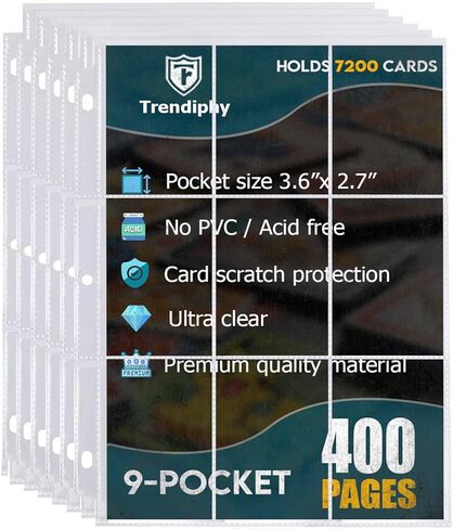 1800 Pockets Trading Card Sleeves, Premium 9-Pocket 100 Pages, Double-Sided Baseball Sleeves, Protectors Sheets for TCG Card Storage - Fits 3 Ring Binder (100 Sheets) in Saudi Arabia