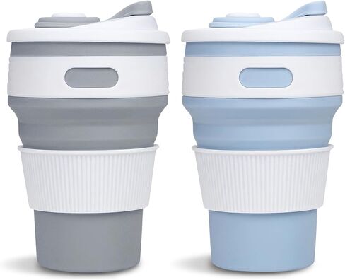 2-Pack Collapsible Coffee Cup Reusable – 12oz Leakproof Travel Coffee Mug, Silicone, Foldable & Portable for Hiking, Camping, Office | Lightweight, Heat-Resistant, Easy to Clean, Outdoor & Travel Cup in Kuwait