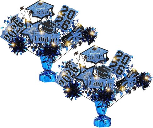 2 Set Graduation Decorations Class of 2025 Black and Gold Graduation Table Centerpieces Sticks Table Toppers with Lights for College High School Congrats Grad Party Supplies in Kuwait
