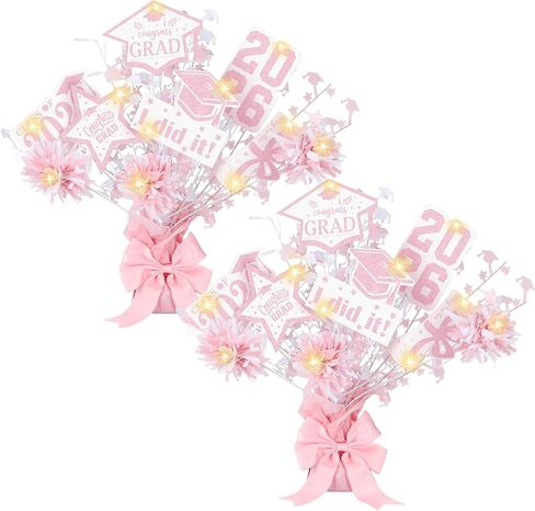 2 Set Graduation Decorations Class of 2025 Black and Gold Graduation Table Centerpieces Sticks Table Toppers with Lights for College High School Congrats Grad Party Supplies in Kuwait
