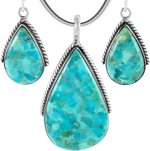 Turquoise Necklace Pendant & Earrings Set Genuine Turquoise 20" Necklace in Kuwait