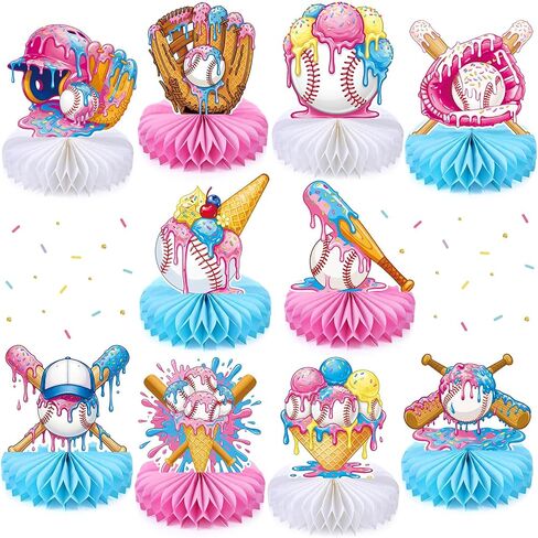 Faccito 10 Pcs Ice Cream Honeycomb Centerpieces 3D Ice Cream Party Decorations Table Centerpieces Sundae Toppers for Summer Birthday Party Supplies in Kuwait