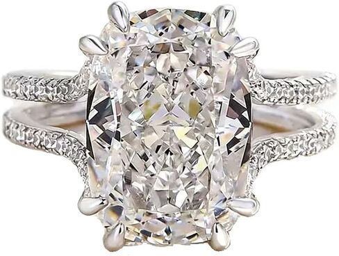 Huge Shiny Elongated Cushion Cut Bridal Engagement Ring for Women,Cubic Zirconia CZ Platinum Plated Silver Wedding Rings Simulated Diamond Promise Ring（7） in Kuwait
