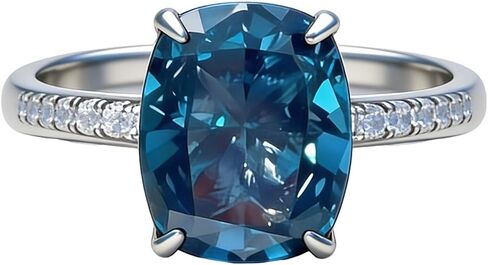 Square-Cut Blue Topaz Halo Cubic Zirconia CZ Engagement Rings Wedding Party Statement Cocktails Classic Sapphire 925 Sterling Silver Solitaire Diamond Anniversary Promise Ring for Women Size 10 in Kuwait