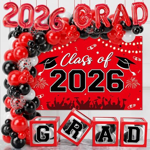 تشمل فئة زينة التخرج من 2025-122pcs زخارف التخرج من الذهب الأسود صناديق البالون مع رسائل ومجموعة قوس بالون وخلفية لعام 2025 لوازم حفلات الدراسات العليا in Kuwait