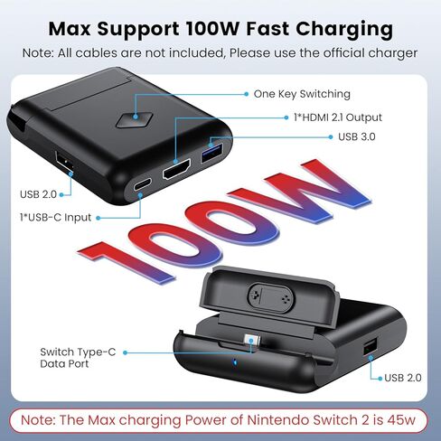 محطة الالتحام لـ Nintendo Switch ، منفذ 4K HDMI/USB 3.0/USB-C ، متوافق مع Nintendo Dock الرسمي (أسود) in Kuwait