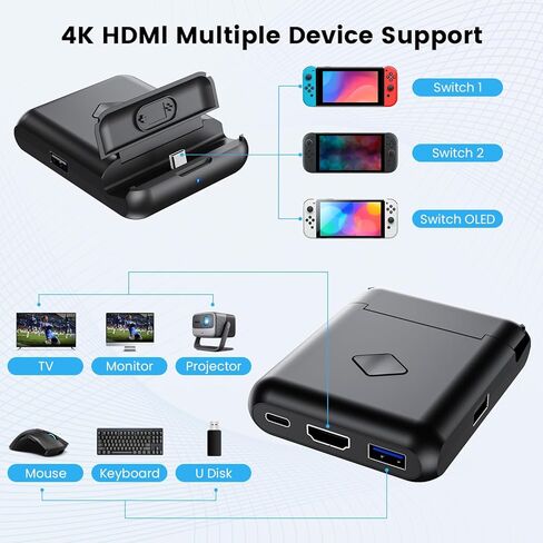 محطة الالتحام لـ Nintendo Switch ، منفذ 4K HDMI/USB 3.0/USB-C ، متوافق مع Nintendo Dock الرسمي (أسود) in Kuwait