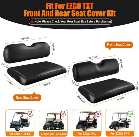 أغطية مقاعد عربة الجولف من الجلد الأسود وأغطية المقاعد الأمامية والخلفية متوافقة مع EZGO TXT 1994-2013 وسادة المقعد العادية الأصلية وخياطة بيج بدون دبابيس in Kuwait