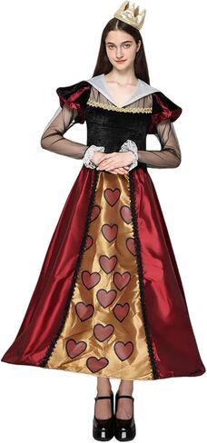EraSpooky Women's Queen Costume Royal Red Hearts Halloween Medieval Fancy Dress in Kuwait