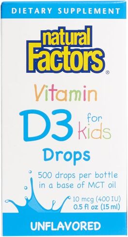 Natural Factors, Vitamin D3 Drops 400 IU (10 mcg) for Kids, Supports Strong Bones and Immune Function, 0.5 fl oz, 0.5 Oz in Kuwait