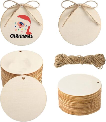 50PCS Round Wooden Circles with Holes, 3 Inch Wood Discs for Crafts, Blank Wooden Gift Tags Labels for Drink, Present Party Bags, Arts & Crafts, Home Decoration in Kuwait