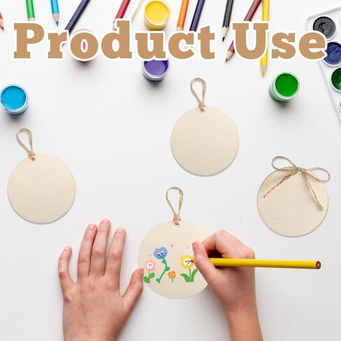 50PCS Round Wooden Circles with Holes, 3 Inch Wood Discs for Crafts, Blank Wooden Gift Tags Labels for Drink, Present Party Bags, Arts & Crafts, Home Decoration in Kuwait