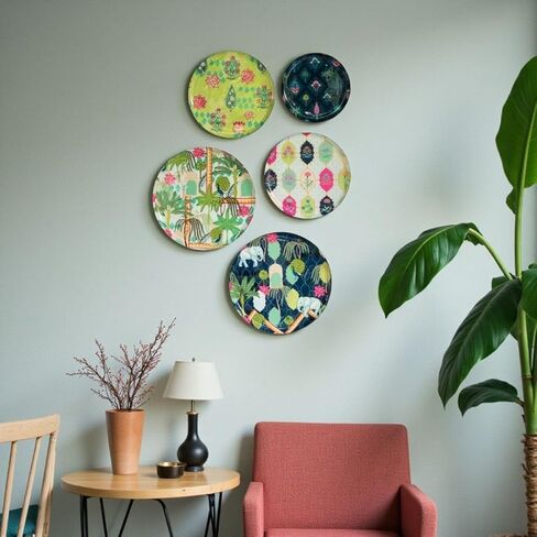 RITUALISTIC Jaipur Haveli Wall Plates- Set of 5 (Multi Color)| Wall Arts for Home decoration, Living Room, Bedroom, Office Decor |Wall Sculpture in Kuwait