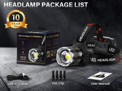 Aknear LED مصابيح الأمامية القابلة لإعادة الشحن 990000 لومنات عالية ، 95 ساعة مصباح رأس التحمل مع Zoomable و 12 أوضاع و IPX7 مقاومة للماء و 125 درجة قابلة للتعديل ، وضوء رأس مشرق للغاية للهواء في الهواء الطلق ، والتخييم ، والقبعة الصلبة in Kuwait