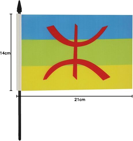 Kabylie Table Flag 5'' x 8'' - Berber Kabylia Desk Flag 21 x 14 cm - Black plastic stick and base - AZ FLAG in Kuwait