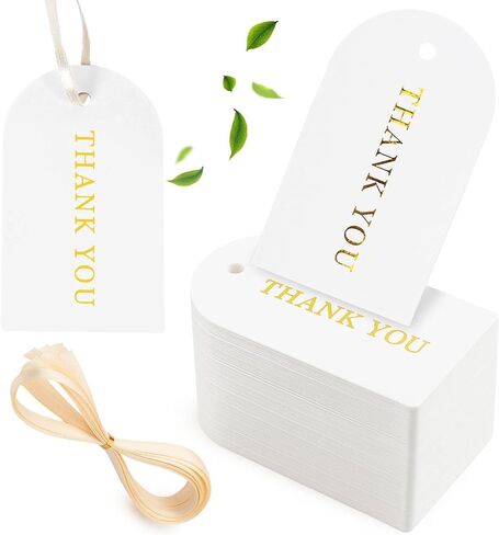 SallyFashion 120PCS Thank You Gift Tags, White Paper Tags with Ribbon Gold Stamping Hanging Labels for Party Favors Birthday Baby Shower in Kuwait