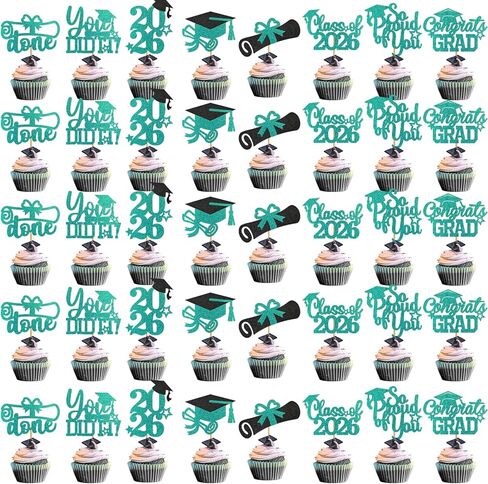 40PCS Teal Graduation Cupcake Toppers 2025 فئة زخارف التخرج من 2025 Cupcake Toppers 2025 تهانينا Cap Cap Decorations Party Party in Saudi Arabia