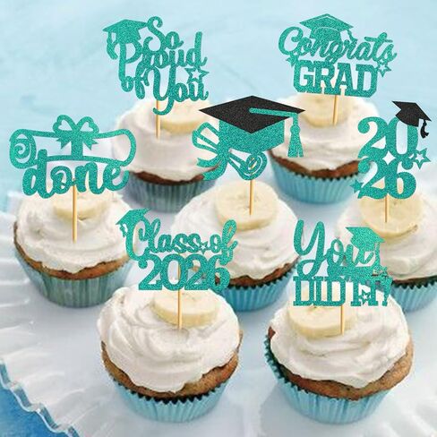 40PCS Teal Graduation Cupcake Toppers 2025 فئة زخارف التخرج من 2025 Cupcake Toppers 2025 تهانينا Cap Cap Decorations Party Party in Saudi Arabia