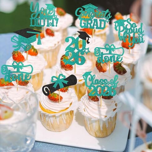 40PCS Teal Graduation Cupcake Toppers 2025 فئة زخارف التخرج من 2025 Cupcake Toppers 2025 تهانينا Cap Cap Decorations Party Party in Saudi Arabia