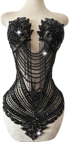 Handmade Sewing Tassel Beads Patches Rhinestones Bodice Applique with Ostrich Feather Decoration Shining Dress Clothing Accessories 17X27.5inches (Champagne) in Kuwait