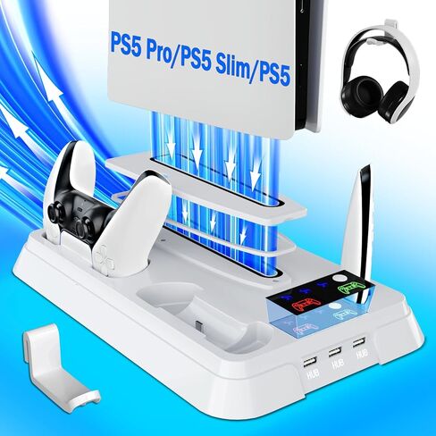 PS5 Stand,PS5/PS5 Pro Cooling Station,PS5 Slim Cooling Station for PlayStation 5 Pro Console fits PlayStation 5 Standard Disc/Digital Console, PS5/PS5 Pro Accessories（Upgraded） in Kuwait
