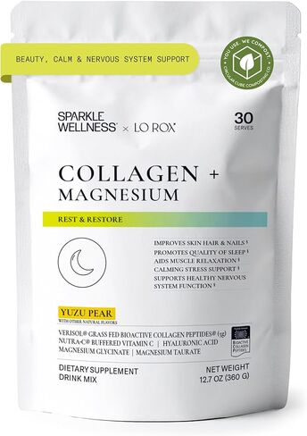 راحة الكولاجين والمغنيسيوم + استعادة (كمثرى يوزو) [30 حصة] | فيريسول ببتيدات الكولاجين النشطة بيولوجيًا وجليسينات المغنيسيوم وأملاح التوريت | لورين روكسبيرج ريست + ريستور | روتين الجمال الليلي المهدئ in Kuwait