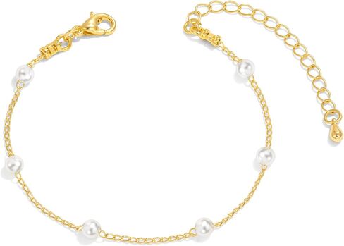 Gold Tiny Pearl Bracelet 18K Gold Plated Cultured Pearls Bracelets for Women Dainty Adjustable Paperclip Link Chain Layered Bracelets Bridesmaid Jewelry Gifts for Girls in Kuwait