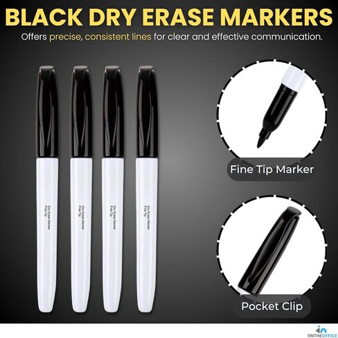 1InTheOffice Black Dry Erase Markers, Dry Erase Marker, Whiteboard Markers, Bullet Tip, 12 Pack in Kuwait