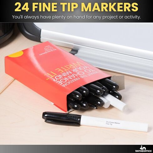 1InTheOffice Black Dry Erase Markers, Dry Erase Marker, Whiteboard Markers, Bullet Tip, 12 Pack in Kuwait