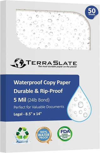 Waterproof Rip-Proof Paper, 5 MIL 8.5" x 14", Legal Size, White,100 Sheets I Rain/Weather/Rip-Proof Printing, Laser Printer and Laser Copier Compatible in Kuwait