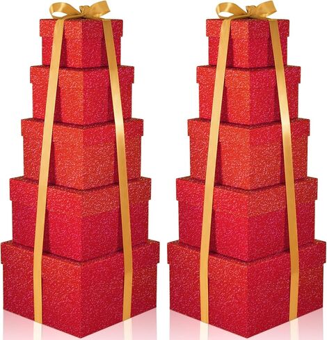 Fulmoon 5 Pcs Holographic Sliver Square Nesting Gift Boxes with Lids Set 5 Assorted Sizes Laser Stacking Boxes with Ribbon for Wedding Festival Birthday Party Presents Keepsake in Kuwait