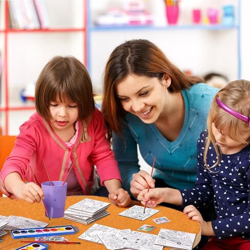 198 قطعة من مجموعات الطلاء المفضلة للحفلات للأطفال، لوحة قماشية صغيرة مرسومة مسبقًا ومجموعة حامل خشبي، كتب تلوين بألوان مائية وبطاقات هدايا وسلسلة مفاتيح للأطفال الطلاب ومستلزمات حفلات الفصول الدراسية الفنية in Kuwait