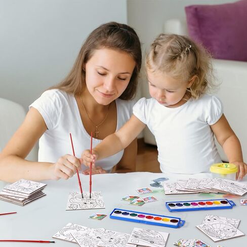 198 قطعة من مجموعات الطلاء المفضلة للحفلات للأطفال، لوحة قماشية صغيرة مرسومة مسبقًا ومجموعة حامل خشبي، كتب تلوين بألوان مائية وبطاقات هدايا وسلسلة مفاتيح للأطفال الطلاب ومستلزمات حفلات الفصول الدراسية الفنية in Kuwait